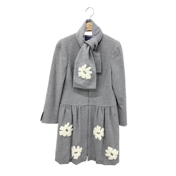 極美品⭐︎M'S GRACY フラワーチャーム フレア ノーカラージャケット 38 エムズグレイシー 429508 コート 38 グレー フラワーモチーフ
