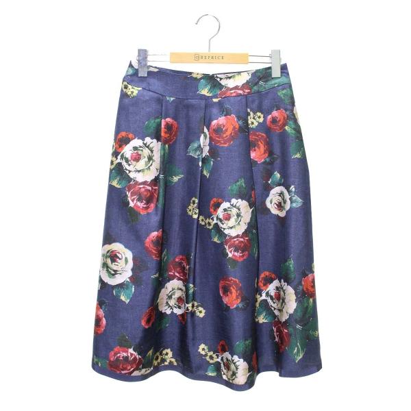 新品未使用　膝丈♡バラの柄　♡ベルベット♡エムズグレイシー　スカート　美品　38 エムズグレイシー 317511 スカート 38 ブルー バラ柄 タック