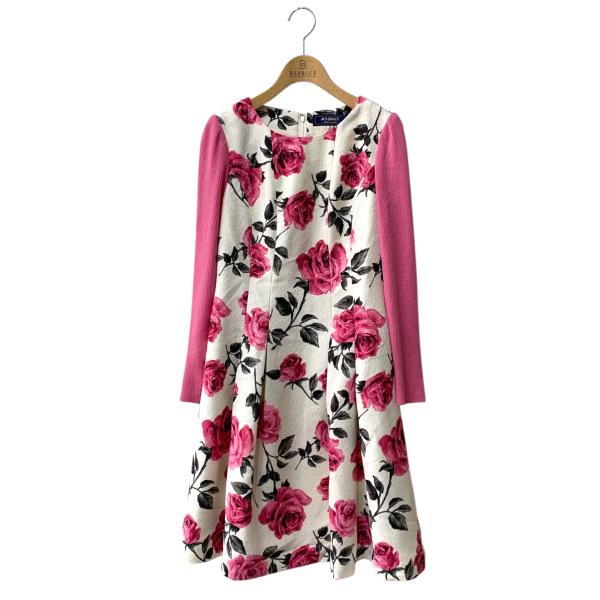 エムズグレイシー 袖ニットドッキングワンピース ローズ柄ピンク系 38