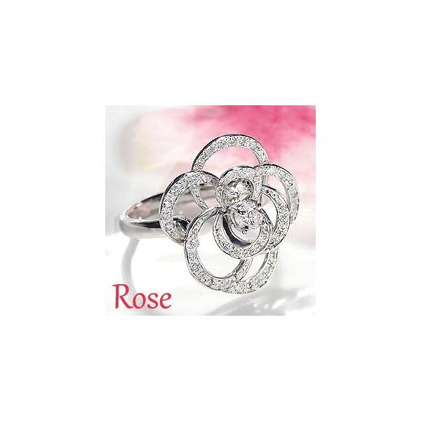 美品♡優美なローズ♡薔薇♡プラチナ製♡高品質ダイヤ♡ワイドリング プラチナ ダイヤ リング Pt900 ダイヤモンド バラ 透かし