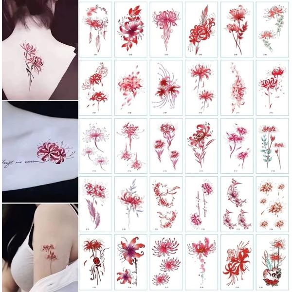 【1枚おまけ付】 タトゥーシール 30枚セット スマホ ステッカー 彼岸花 花 ワンポイント シンプル かわいい 長持ち おまけ付 送料無料 ポスト投函