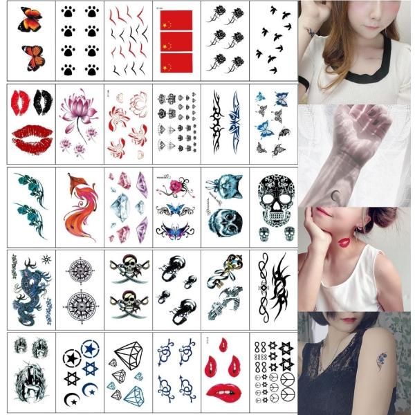 【1枚おまけ付】 タトゥーシール 30枚セット ボディシール ステッカー tatoo 防水 ドクロ キスマーク 蝶 サソリ おまけ付 送料無料 ポスト投函 I
