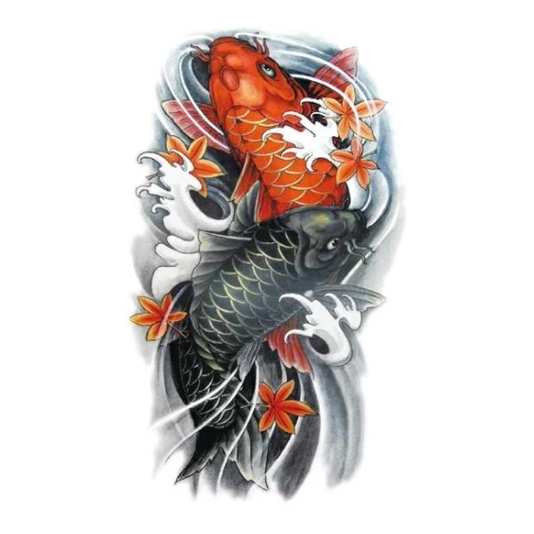 tuzuru タトゥーシール ステッカー ドラゴン 鯉 ボディペイント 防水 12×19cm 3枚セット おまけ付 送料無料