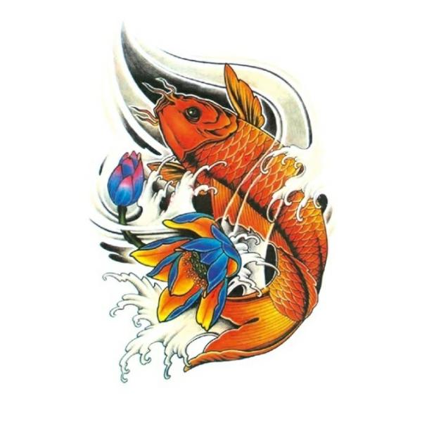 tuzuru タトゥーシール ステッカー 防水 鯉 長持ち 金魚 12×19cm 3枚セット おまけ付 送料無料
