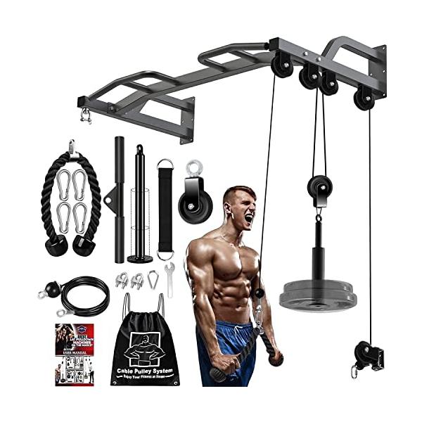 フィットネスLATプルダウンおよびリフトプーリーシステム ケーブル付き