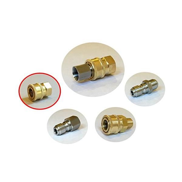 【ご購入後の当店からの連絡はご登録のメールアドレスに通知いたします。必ずご確認ください】3/8’’サイズの高圧洗浄機用ワンタッチカプラーのメス（G3/8めねじ）です。海外製の高圧洗浄機への洗浄ノズル等の接続に使用ください。【材質】　真鍮　　...