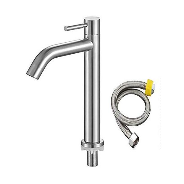 bath&amp;bath 洗面用 シングルレバー 単水栓 ステンレス製 ロング水栓 蛇口 立水栓 洗面 手洗いボウル (A型 高さ185mm 単水栓＋50c