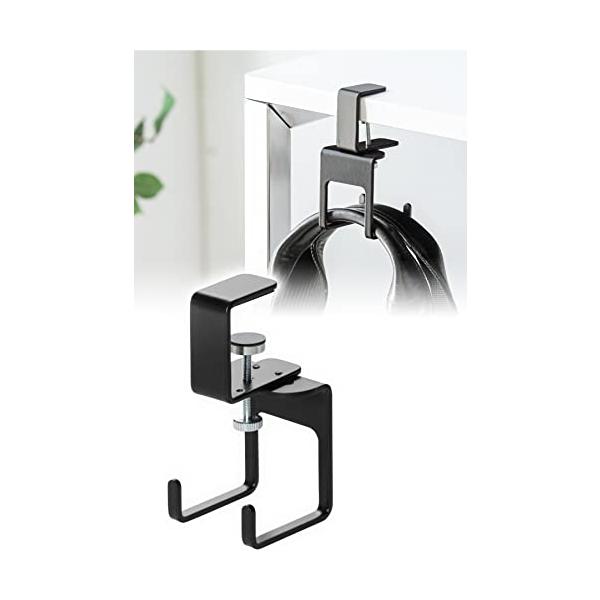 他サイト： サンワダイレクト デスク フック クランプ ヘッドホンハンガー 耐荷重3kg スチール製 フック2本 ブラック 200-CB033BKの商品画像