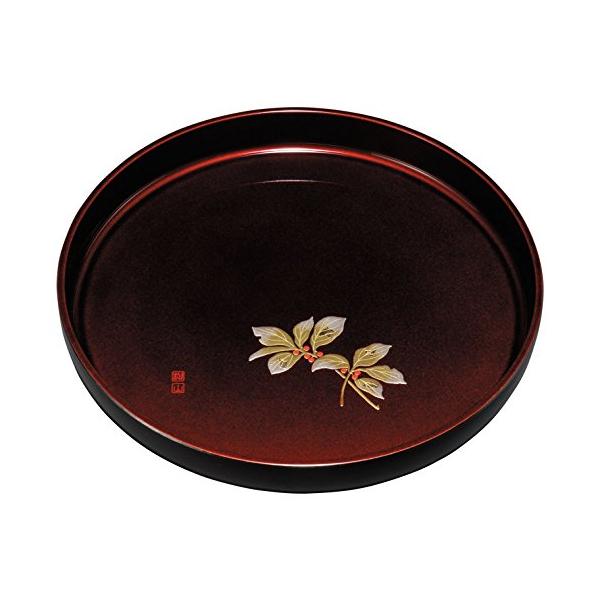 中西工芸 紀州のぬりもの 丸盆 玉虫塗 盛絵 万両 22-15-2 : べるおさ