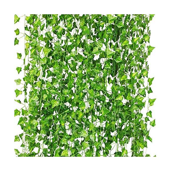 12本 2M フェイクグリーン 人工観葉植物 アイビー 造花 藤 壁掛け 葉 グリーン インテリア 飾り ホーム オフィス ベランダ ガーデン 吊り