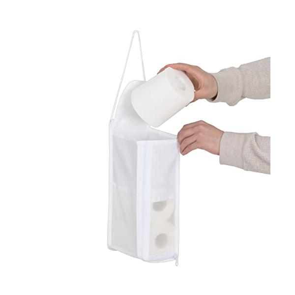 他サイト： アストロ トイレットペーパーホルダー 半透明 ホワイト 吊り下げ トイレペーパーストッカー トイレ収納 ポケット付き 110-07の商品画像