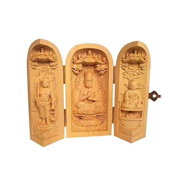 三開仏 木彫りの仏像【大日三尊 真言宗三尊:大日如来・弘法大師 三開仏 木彫りの仏像【大日三尊 真言宗三尊:大日如来・弘法大師