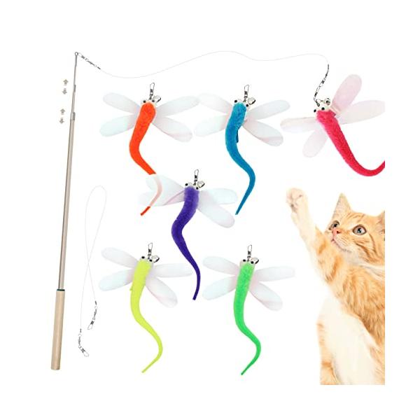 他サイト： SONGWAY 猫 おもちゃ 蜻蛉 猫じゃらし ねこおもちゃ ねこじゃらし 6点飛ぶトンボ 木製持ち手の釣り竿付きの商品画像