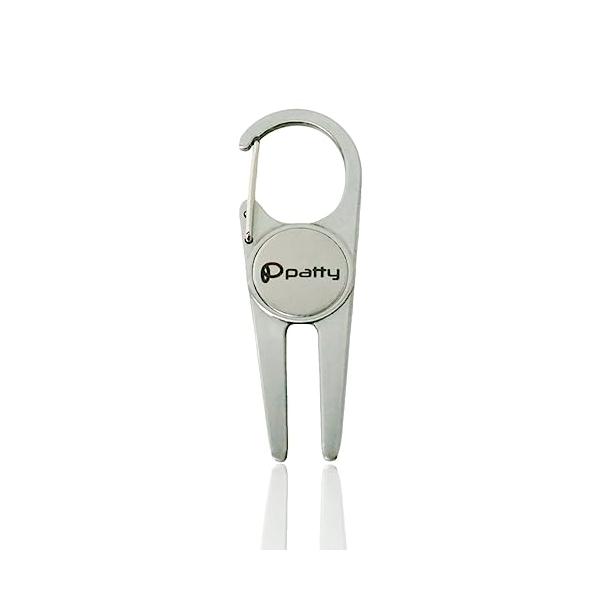 patty グリーンフォーク ゴルフ フォーク グリーン マーカー付 カラビナ ゴルフラウンド用品 便利グッズ 小物 (シルバー)