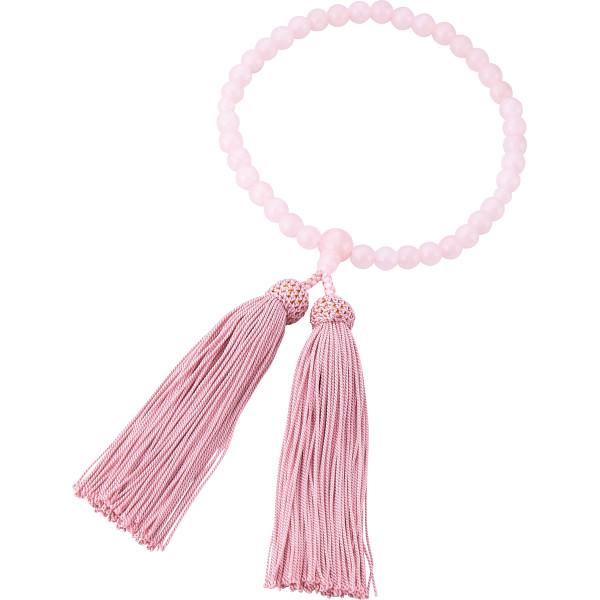 女性用片手念珠 ローズクォーツ共仕立・正頭 数珠 貴金属 のし