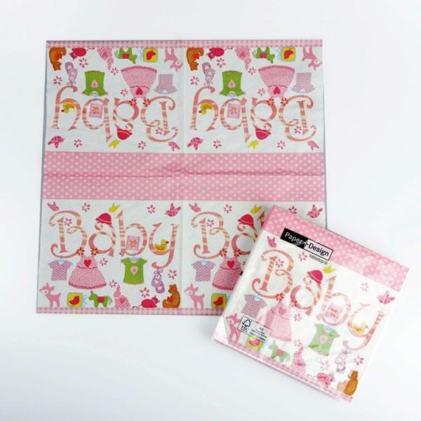 POPでカラフルなものから、シックなデザインまで幅広く楽しめるPAPER+DESIGN。日常使いから、ホームパーティやピクニックのお供などにも。デコパージュにも最適！食卓が楽しく彩ります。33x33cm ベイビー ピンク 女の子 PD215...
