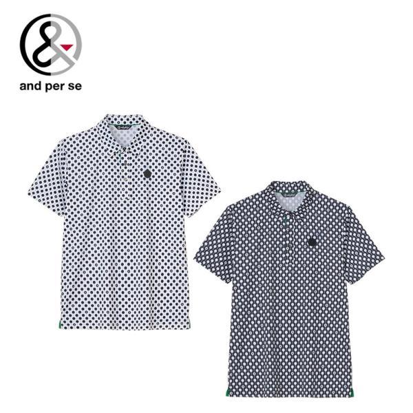 【セール】 and per se アンパスィ メンズ ゴルフウェア シャツ プリンテッドワッフル半袖シャツ AMS9695Z5 25SS 春夏 マルチストレッチ ドット柄