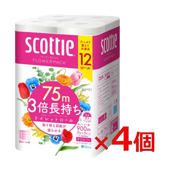 他サイト： クレシア 【ケース販売】 スコッティ フラワーパック 3倍長持ち ダブル 12R×4パックの商品画像