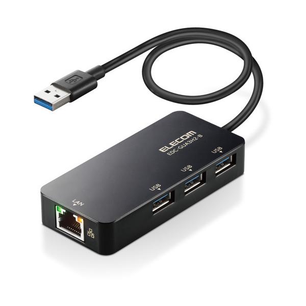 他サイト： エレコム EDC-GUA3H2-B LANアダプター 有線 タイプA Giga USBハブ付 (USB-A×3【Windows Mac対応】 ブラックの商品画像