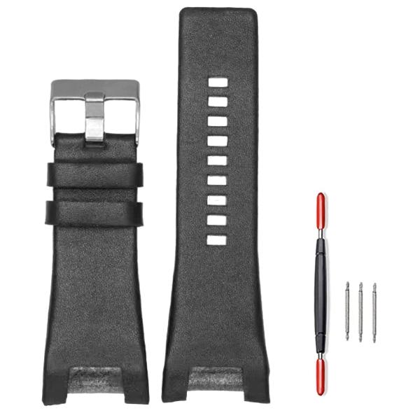 ZHUOLEI Diesel Calfskin Genuine Leather Lychee Pattern Watch Band Strap, Buckle Outdoor Sports Watch Bands Suitable for Men's Diesel Watches (Black(PW