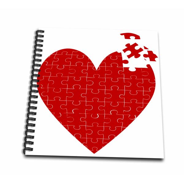 (8x8 drawing book) - Anne Marie Baugh Hearts - Large Red Heart Made Of Puzzle Pieces - Drawing Book