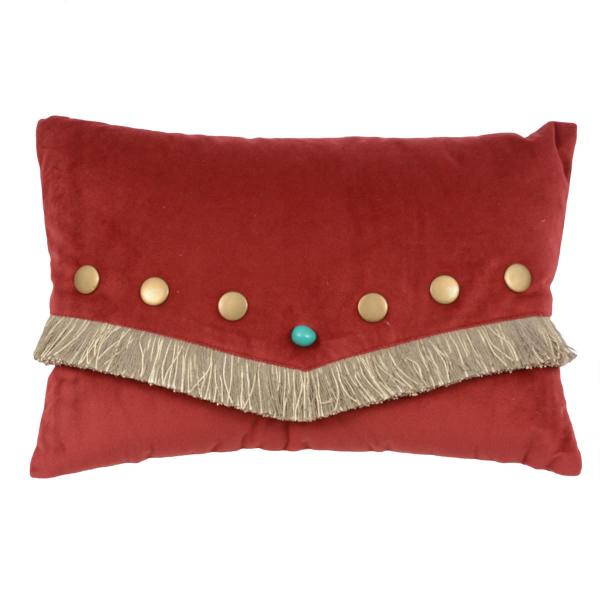 BLACK FOREST DECOR Red Velvet Turquoise Stone Pillow with Fringe