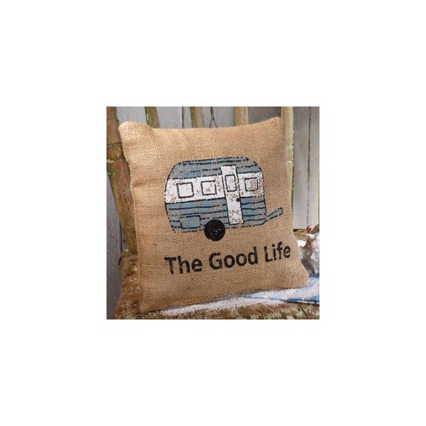 The Good Life - Camping / Travelling - French Flea Market Burlap Accent Throw Pillow - 20cm x 20cm