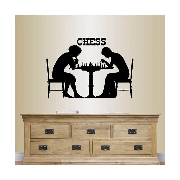 Wall Vinyl Decal Home Decor Art Sticker Boys Playing Chess Figures Board Game People Room Removable Stylish Mural Unique Design 423