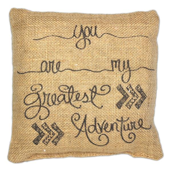 Country House Collection プリミティブ センチメンタル 黄麻布 ジュート 8インチ x 8インチ スローピロー (You Are My Greatest Adventure)