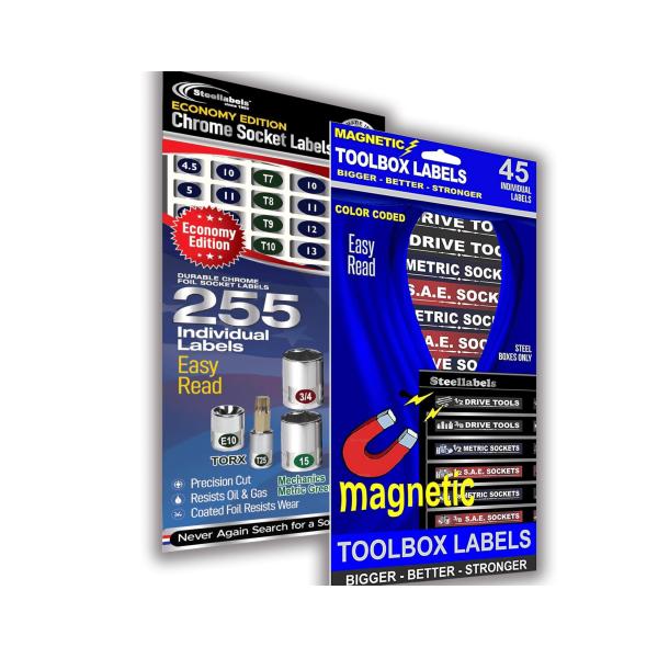 (5. Magnetic Combo blue) - Steellabels - Combo Deal - Magnetic Toolbox Labels plus our best Master Set of Socket Labels - blue series - for Metric, To