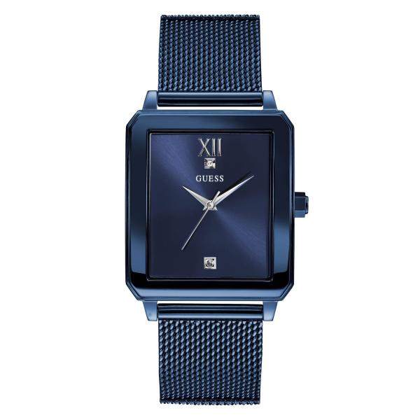 GUESS メンズ 40mm 腕時計, ブルー/ブルー/ブルー。, NS, 時計の「スタイル」は、「ヴィンテージの魅力を備えたモダンスタイル」と言及した製品の詳細と長方形の