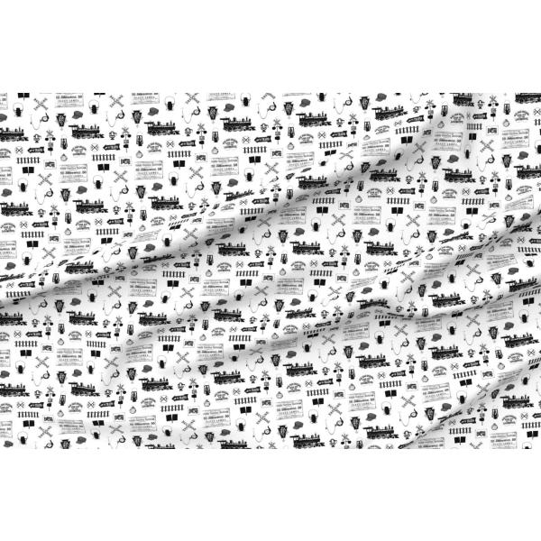 Spoonflower Fabric - Railroad Small Train Trains Black Steam Printed on Satin Fabric by The Yard - Sewing Lining Apparel Fashion Blankets Decor