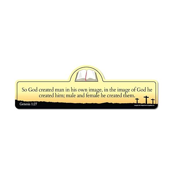 Genesis 1:27 Bible Verse Sign | So God Created Man in his own Image, in The Image of God he Created him; Male and Female he Created Them.