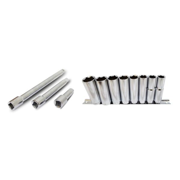 ToolUSA 11 Pc. 1/4" (0.6 cm) Socket Accessory Set | 3 Extension Bars: 3", 6", 9" | 8 Deep Sockets: 5.5-12mm | Drop-Forged Steel | With Socket Holder