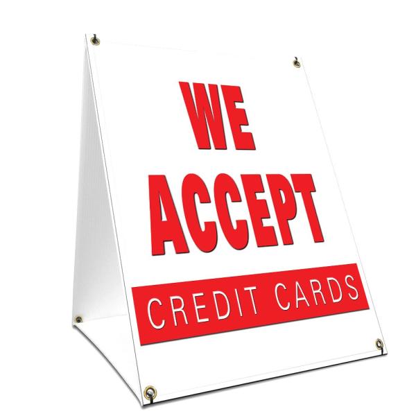 A-Frame Sidewalk We Accept Credit Cards Sign with Graphics On Each Side | 18" X 24" Print Size