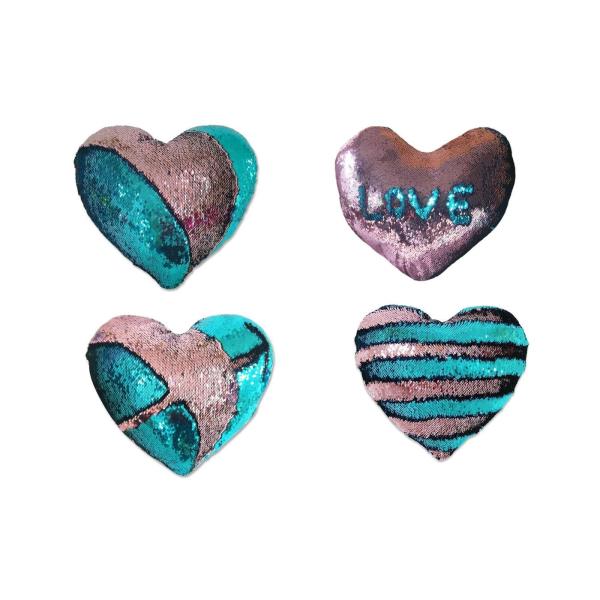 Mermaid Throw Pillow, Two Color Reversible Sequin Heart Shaped Decorative with 1 Pillow Insert, 13''×15'' (Pink ＆ Blue)