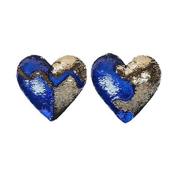 Mermaid Throw Pillow, Two Color Reversible Sequin Heart Shaped Decorative with 1 Pillow Insert, 13''×15'' (Blue ＆ Gold)