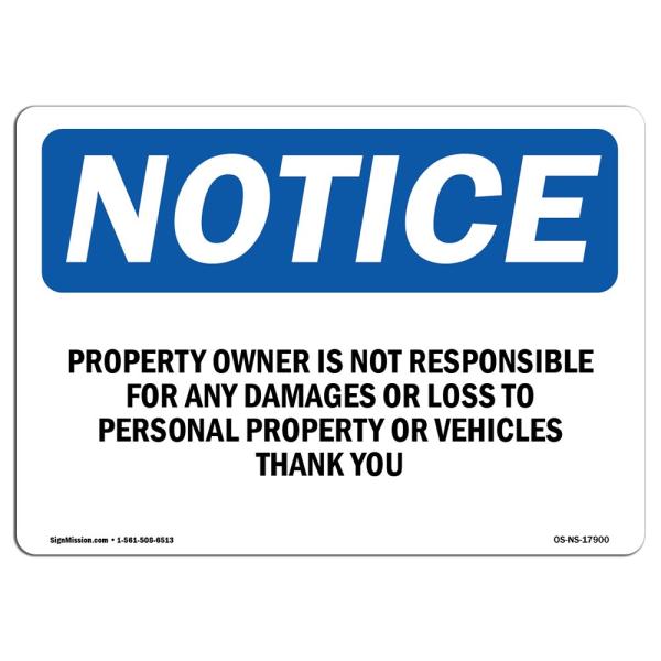 OSHA お知らせサイン - Property Owner is Not Responsible for Any | ビニールラベルデカール | ビジネスを守る、建設現場| アメリカ製