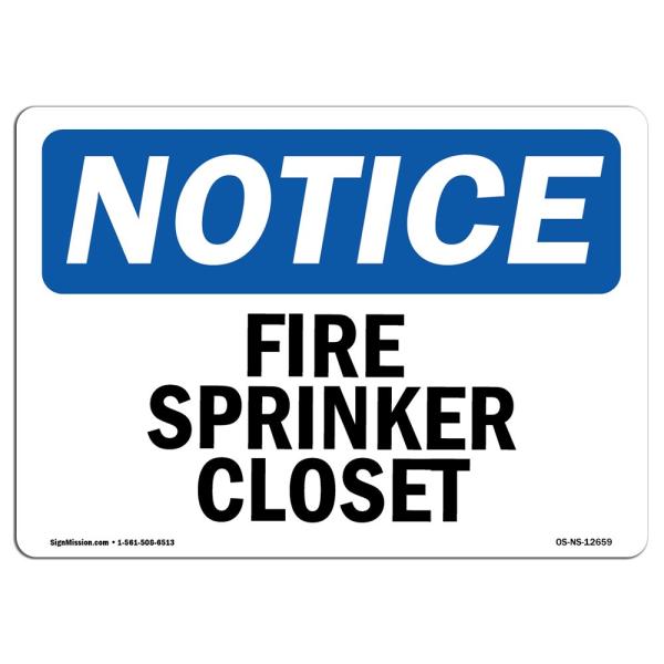 OSHA Notice Sign - Fire Sprinkler Closet | Rigid Plastic Sign | Protect Your Business, Construction Site, Warehouse ＆ Shop Area | Made in The USA