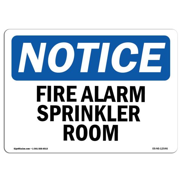 OSHA Notice Sign - Fire Alarm Sprinkler Room | Rigid Plastic Sign | Protect Your Business, Construction Site, Warehouse ＆ Shop Area | Made in The USA