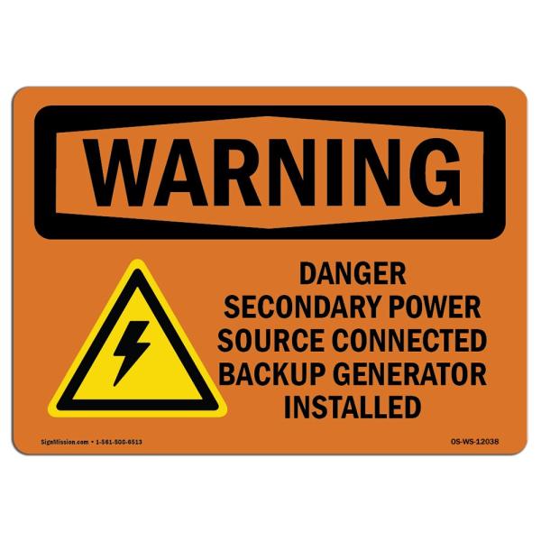 OSHA Waring Sign - Danger Secondary Power Source with Symbol | Vinyl Label Decal | Protect Your Business, Work Site, Warehouse ＆ Shop Area | Made in