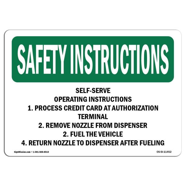 OSHA Safety Instructions Sign - Self-Serve Operating Instructions 1. Process | Rigid Plastic Sign | Protect Your Business, Work Site, Warehouse | Made