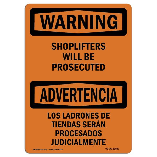 OSHA Waring Sign - Shoplifters Will Be Prosecuted Bilingual | Aluminum Sign | Protect Your Business, Work Site, Warehouse ＆ Shop Area | Made in The U