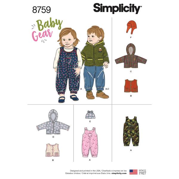 Simplicity Baby's Jacket, Vest, Hat, and Overalls Sewing Patterns, Sizes XXS-L
