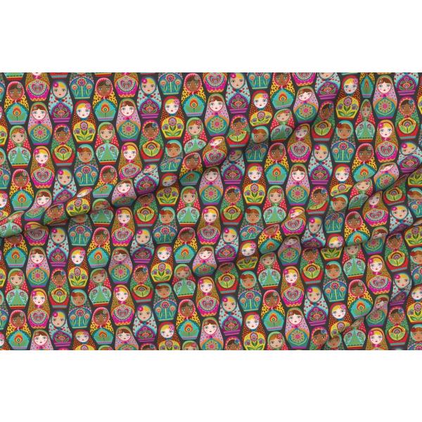Spoonflower Fabric - Nesting Doll Folk Russian Sisterhood Women Printed on Satin Fabric by The Yard - Sewing Lining Apparel Fashion Blankets Decor