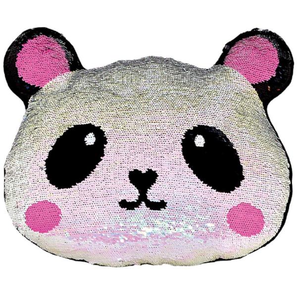 iscream Pretty Panda 9" x 7.3" Reversible Sequin Soft Fleece Back Mini Pillow