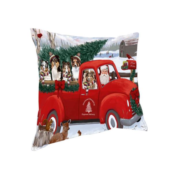 Christmas Santa Express Delivery Shetland Sheepdogs Family Pillow PIL76628 (14x14)