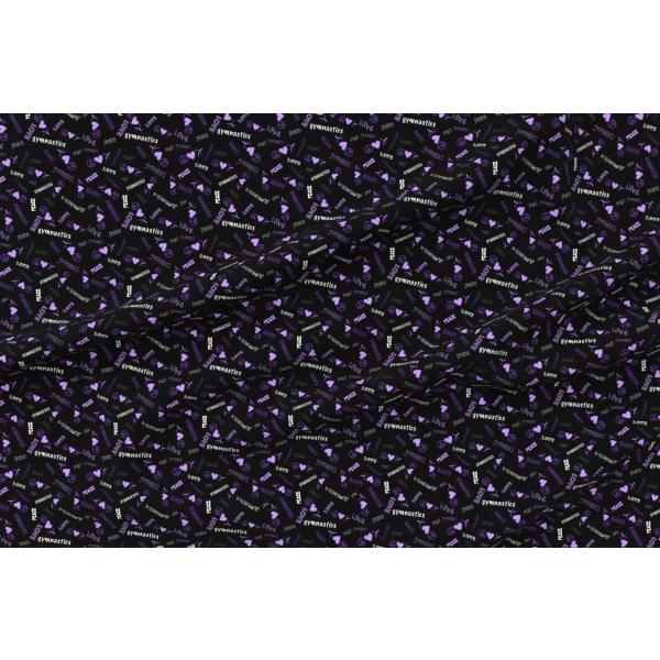 Spoonflower Fabric - Peace Love Gymnastics Purple Black Gymnast Tumble Printed on Chiffon Fabric by The Yard - Sewing Fashion Apparel Dresses Home Dec