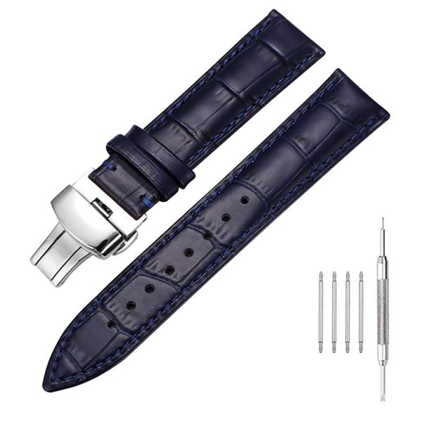 Nice Pies Genuine Calfskin Leather Watch Band,Alligator Grain Deployment Butterfly Buckle Replacement Strap for Men Women 18mm 20mm 22mm 24mm(18mm, D-