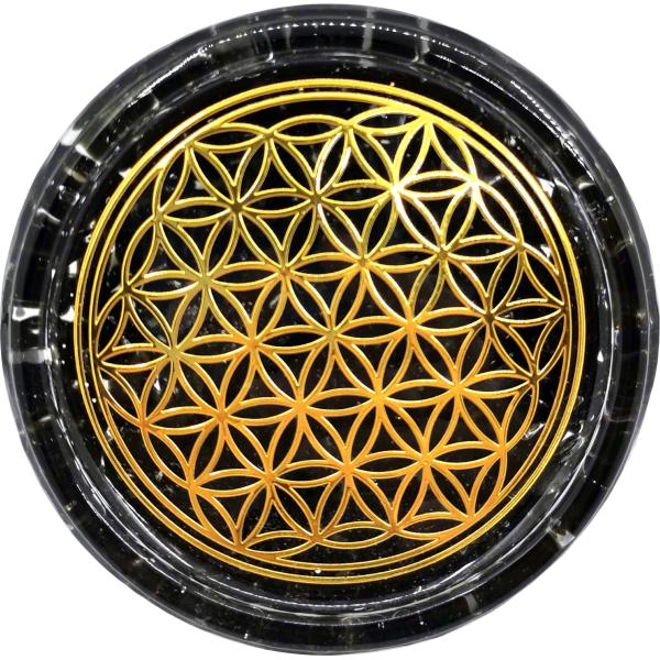 ZZYBIA LARGE 4" Obsidian Crystals Flower Of Life Coaster Water Charging Plate Energy Dome